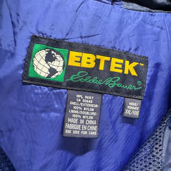 Eddie Bauer Jacket Mens XXL Blue EBTEK Nylon Roll Up Hood Outdoor Vintage - Picture 2 of 8